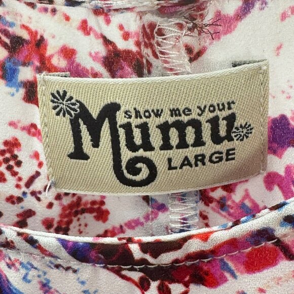 Show Me Your Mumu Womens Pink/White Abstract Print Blouse Top Flowy Design Sz L - Picture 3 of 4